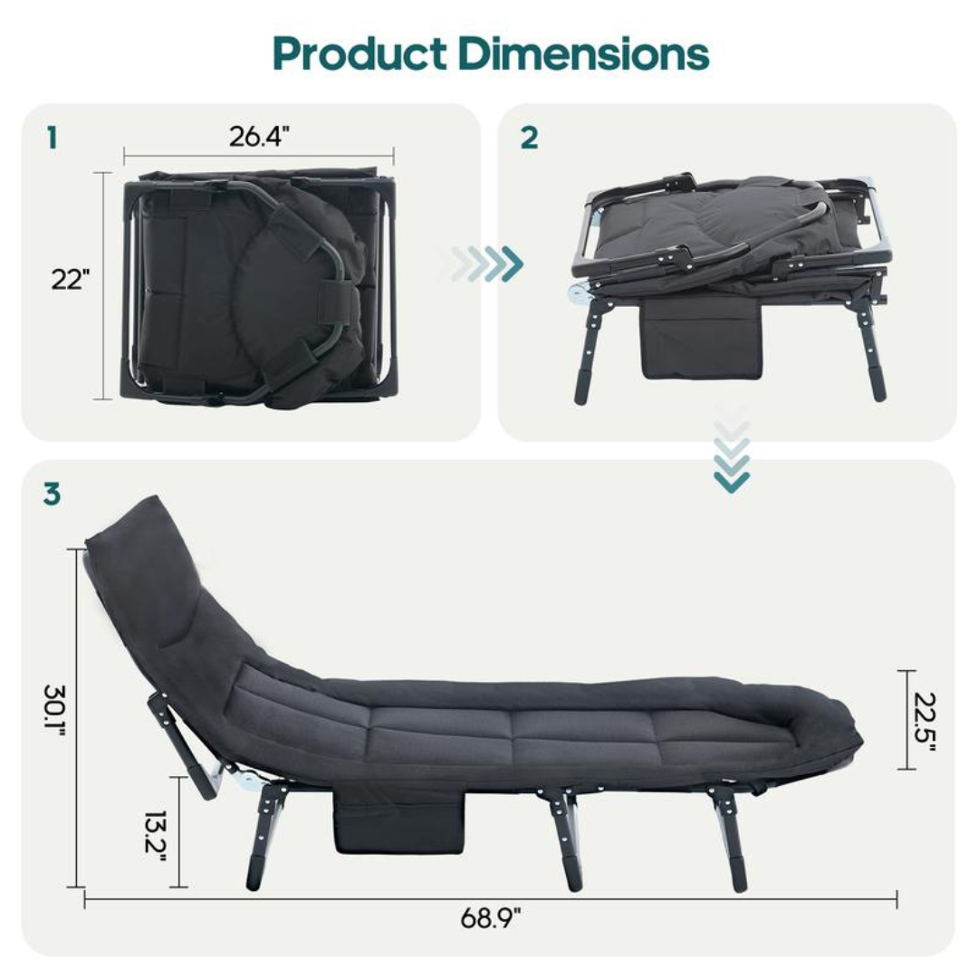 6 Angle Adjustable Folding Camping Bed with Mattress