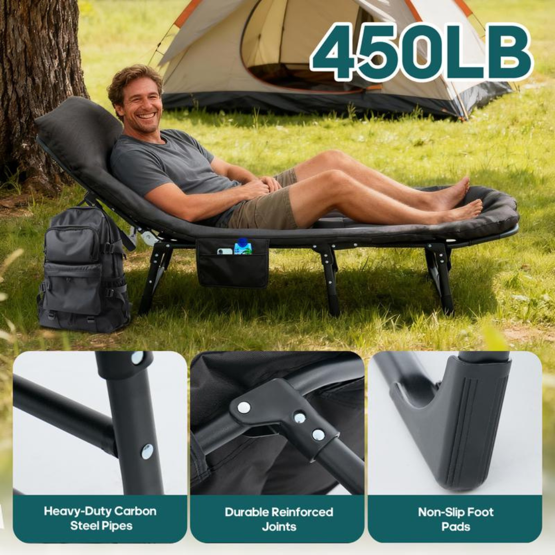 6 Angle Adjustable Folding Camping Bed with Mattress