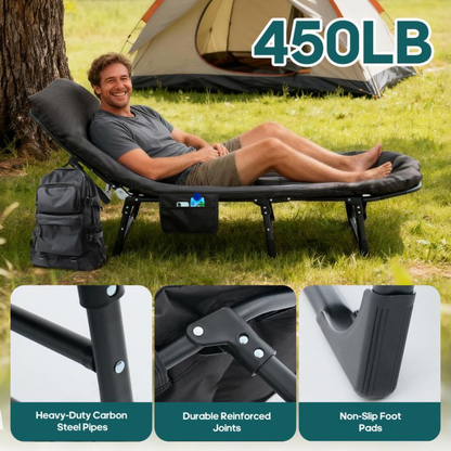 6 Angle Adjustable Folding Camping Bed with Mattress