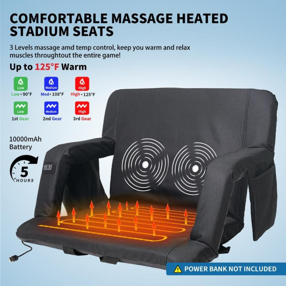 Heated Massage Seat with Back & Arm Support