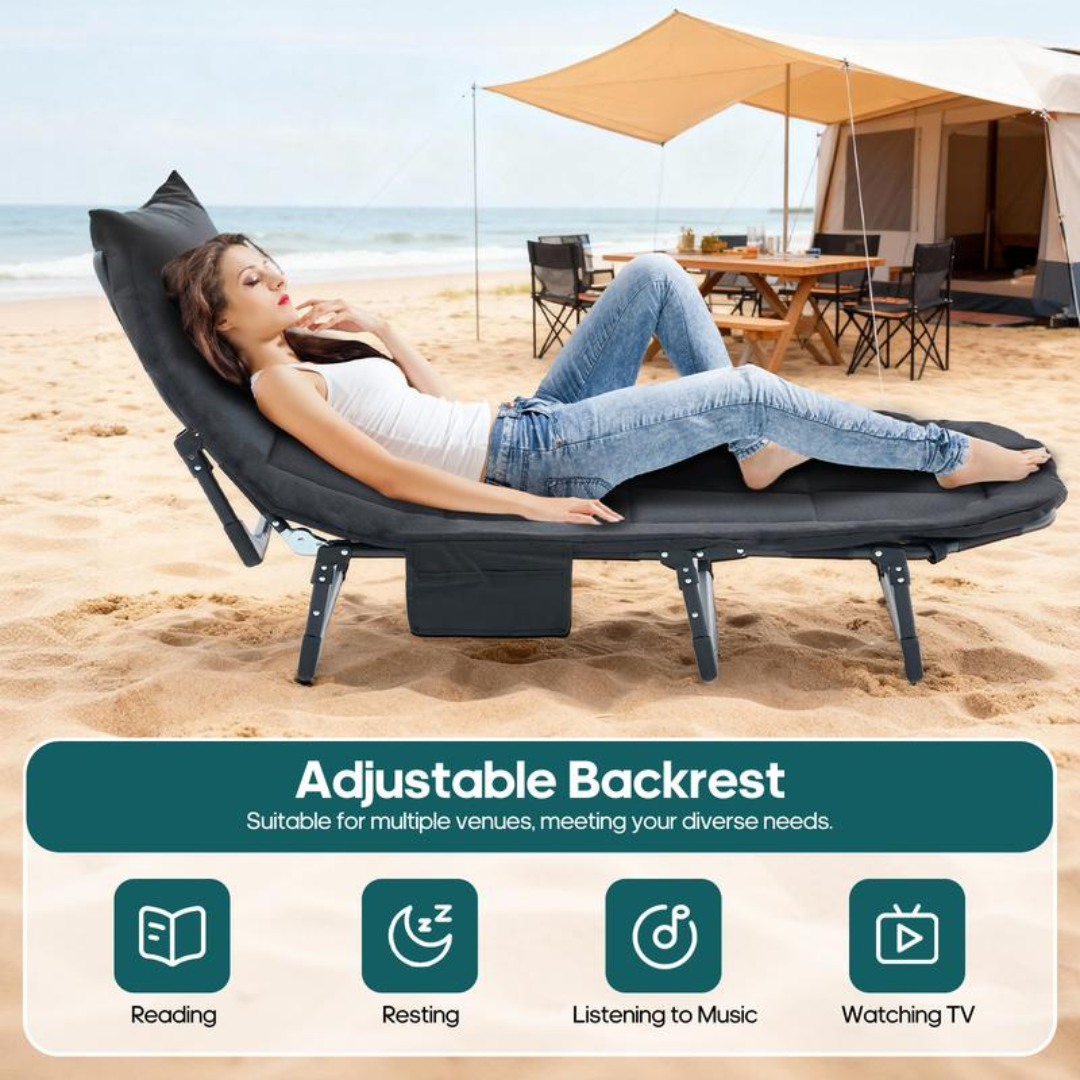 6 Angle Adjustable Folding Camping Bed with Mattress