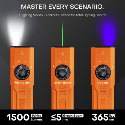 1500 Lumens Rechargeable Flashlight with Green Laser